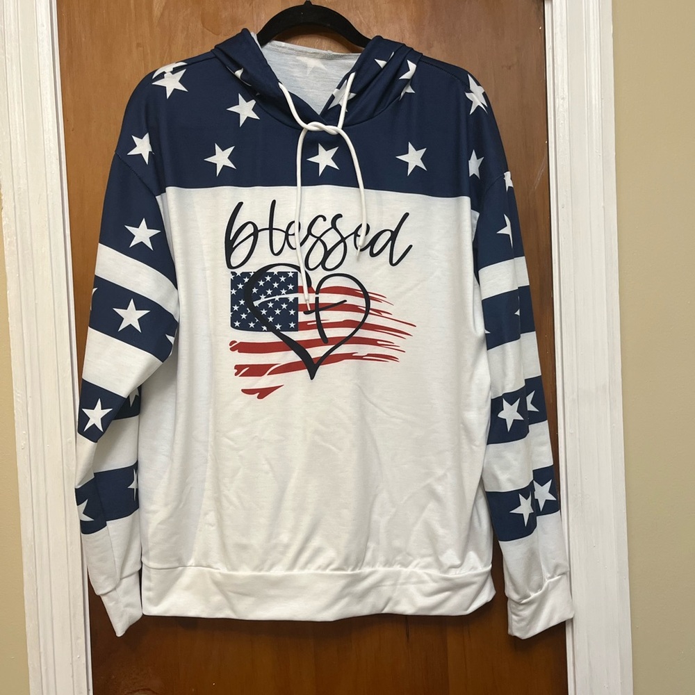 Patriotic Star Hoodie with 'Blessed' Print. 4 th of July hit. AA - Picture 2 of 7